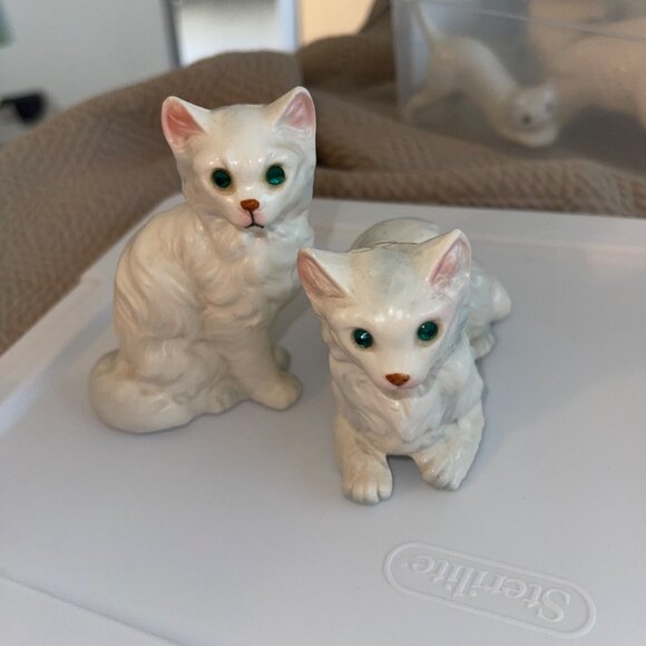 Vintage Cat Salt Pepper Shakers Cream Ceramics Persian Jeweled Eyes Japan - Picture 7 of 11
